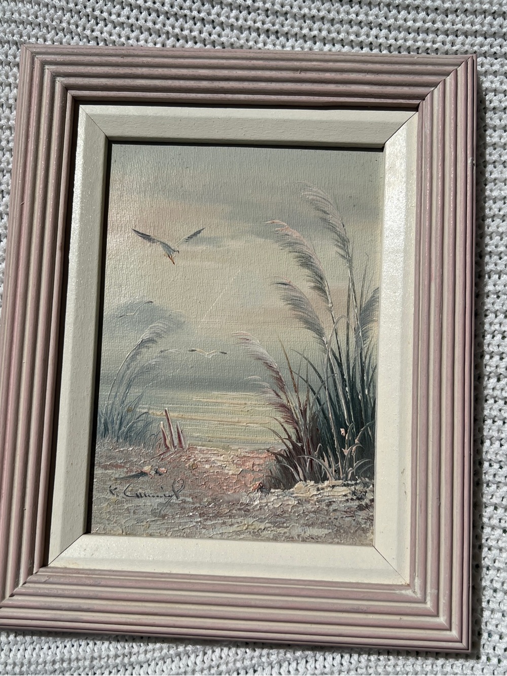 Signed K. Cummings Oil Painting Wall Art - Soft Pastel Coastal